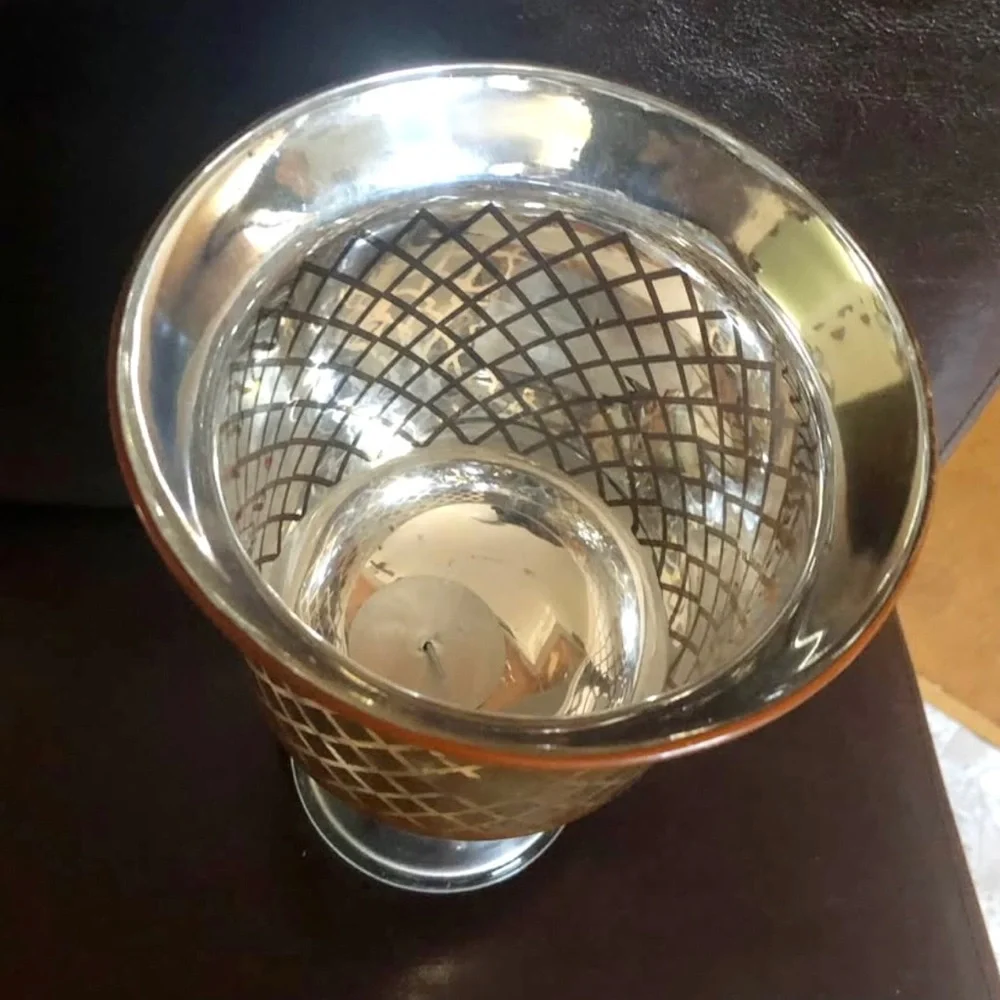 Vtg. Iridescent/Fluorescent Shimmer Diamonds Pedestal Glass Candle Holder